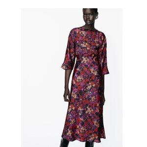 Zara printed satin effect midi dress multicolor